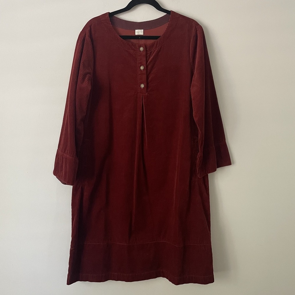Poetry Cotton Corduroy Henley Shift Midi Dress Rust Orange US 12 Boho Lagenlook